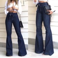 Hot sell New High Waist Hip Lift Lace-up Flared Pants Jeans Women Solid Colro Wide Leg Pants Women Y2k Jeans