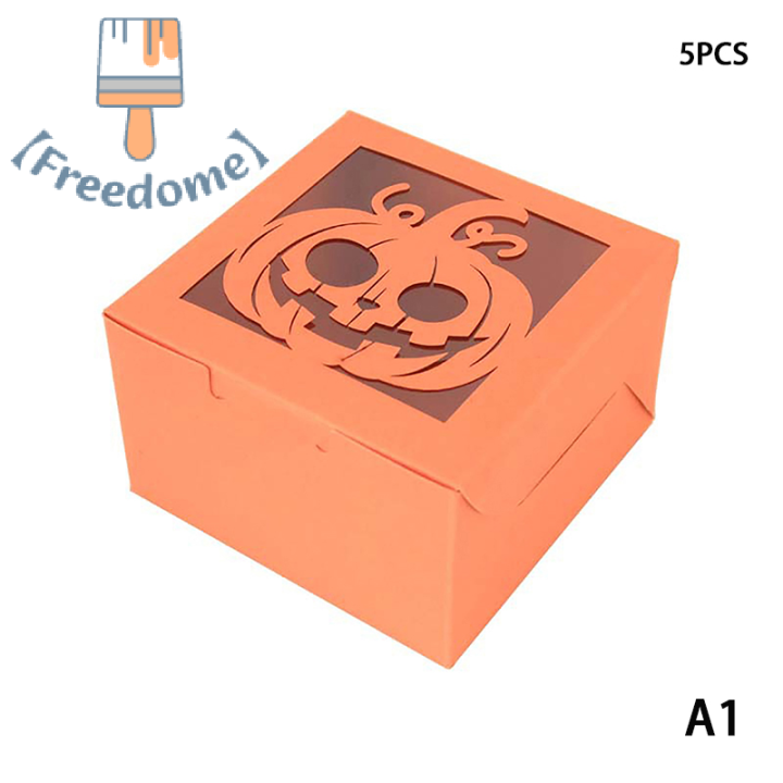 freedome-กล่องใส่ขนมฮาโลวีน5ชิ้นกล่องกระดาษของขวัญคุกกี้ช็อกโกแลตกล่องทำมือสำหรับเด็กอุปกรณ์งานปาร์ตี้