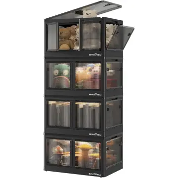 V5 75 Gal Stackable Plastic Storage Bins with Lids, Open Front Collapsible