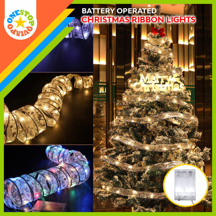 OSQ Double Layer Fairy Light String Christmas Ribbon Bows with LED