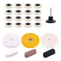 20Pcs 2 Inch Compressed Wool Fabric Disc with 3 Colors Polishing Compounds and 6Pcs 6 Inch Buffing Polishing Wheels