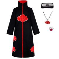 เสื้อคลุมเด็ก Akatsuki ผ้าคลุมเสื้อคลุมยูนิเซ็กส์ยาวสีดำคอสเพลย์เครื่องแต่งกายอะนิเมะฮาโลวีนพร้อมสร้อยคอผ้าผูกผมเด็กหญิง