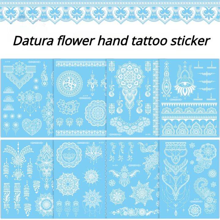 Waterproof Temporary White Tattoo Stickers Henna White Mandala Tattoo Sticker Hand Decor