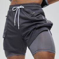 OMG tide brand spring and summer new fake two-piece fitness breathable shorts quick-drying mesh lined sports five-point pants 2211