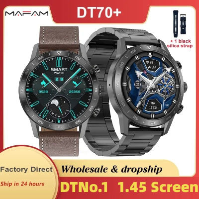 มาฟัม【💓】DT70 + นาฬิกาอัจฉริยะหน้าจอ1.45สำหรับผู้ชาย,สมาร์ทวอทช์สแตนเลสสตีลกันน้ำโทร BT ฟิตเนส100 + DT70กีฬา