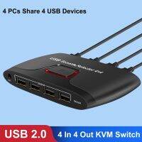 USB KVM Switch Selector USB Switcher with Extender 4 Computers Share 4 USB Hub Ports for Keyboard Mouse Printer U Disk