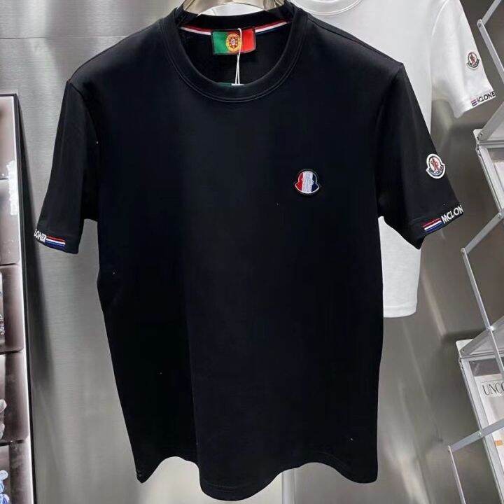 เสื้อเชิ้ตแขนสั้นปักตราสัญลักษณ์ขนาดเล็กลายฤดูใบไม้ร่วงและฤดูหนาวแบบหนา-เสื้อยืดแขนสั้นแขนสั้นแบบลำลองเสื้อครึ่งแขนแขนสั้นคอกลม