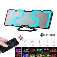 Loskii 3d Led นาฬิกาปลุกอัจฉริยะ,รีโมทคอนโทรล Ir นาฬิกาตั้งโต๊ะไฟกลางคืน15สี