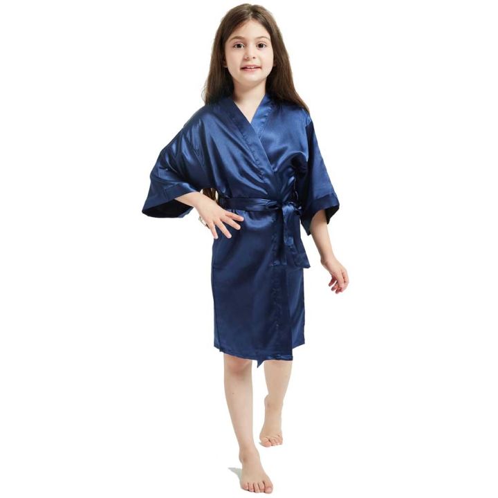 xiaoli-clothing-เด็กเสื้อคลุมอาบน้ำผ้าซาตินสีทึบเสื้อคลุมอาบน้ำแฟชั่นเด็ก-nightgown-ชุดนอน-dressing-gown-robe-celebration-party-สำหรับ-girls