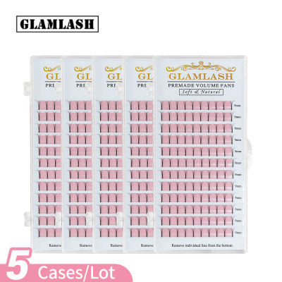 GLAMLASH 5 Cases Wholesale 2D-6D Long Stem Lash Premade Russian Volume Fans Mink Eyelashes Premade Eyelash Extensions Makeup