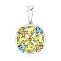 CHRISHA_จี้เงินแท้ 925 SILVER PENDANT WITH LEMON CITRINE AND BLUE TOPAZ AND GOLDEN CITRINE  ที่ส่องประกายแวววาว และ เคลือบด้วยทองคำขาว