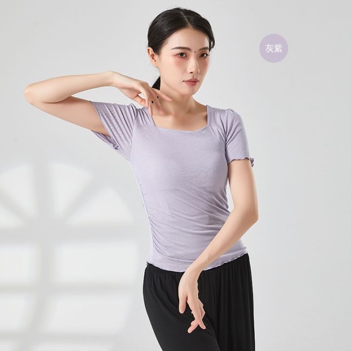 adult-classical-dance-short-sleeved-ancient-wind-top-practice-dance-clothing-summer-professional-chinese-modern-dance-clothing-female
