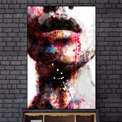 พิมพ์ริมฝีปาก Wall Art โปสเตอร์และพิมพ์-Abstract Girl Wall Art ภาพวาดผ้าใบสำหรับ Modern Wall Decor