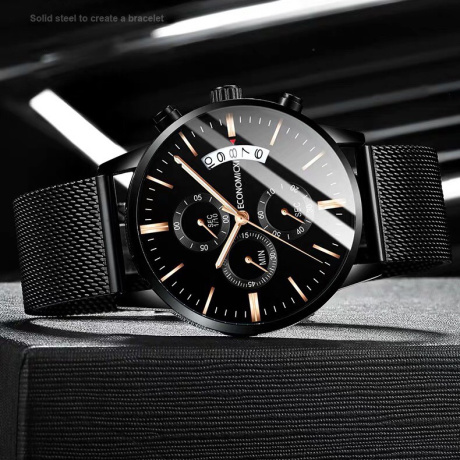 Đồng hồ nam economicxi dây thép mành special design chạy lịch ngày - style doanh nhân eco2 1