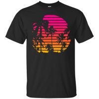 Black, Navy T-Shirt - Sunset Palm Tree - Outrun Synthwave New Retro Wave Cartoon T Shirt Men New Fashion Tshirt Unisex Tees S-4XL-5XL-6XL