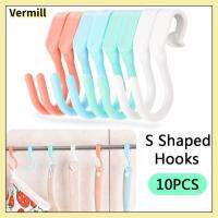 VERMILL 10PCS มัลติฟังก์ชั่ S-hangers พลาสติกทำจากพลาสติก แบบพกพาได้ ชั้นวางเสื้อผ้า ของใหม่ ป้องกันการลื่น ตะขอแขวนตู้เสื้อผ้าในห้องครัว