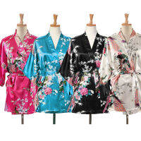 90-140ซม. Crianças Meninas Japonês Kimono Yukata Casa Banho Seda Cetim Pijamas Robe Meninas Estilo Solto Vestido Cardigan