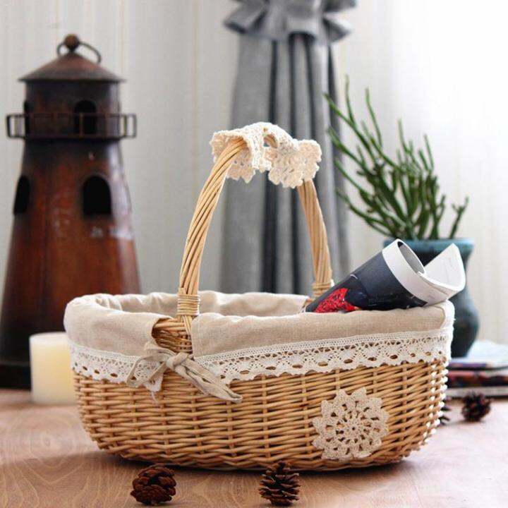 xinila Wicker Rattan Storage Basket Box Picnic Basket Fruit Flower