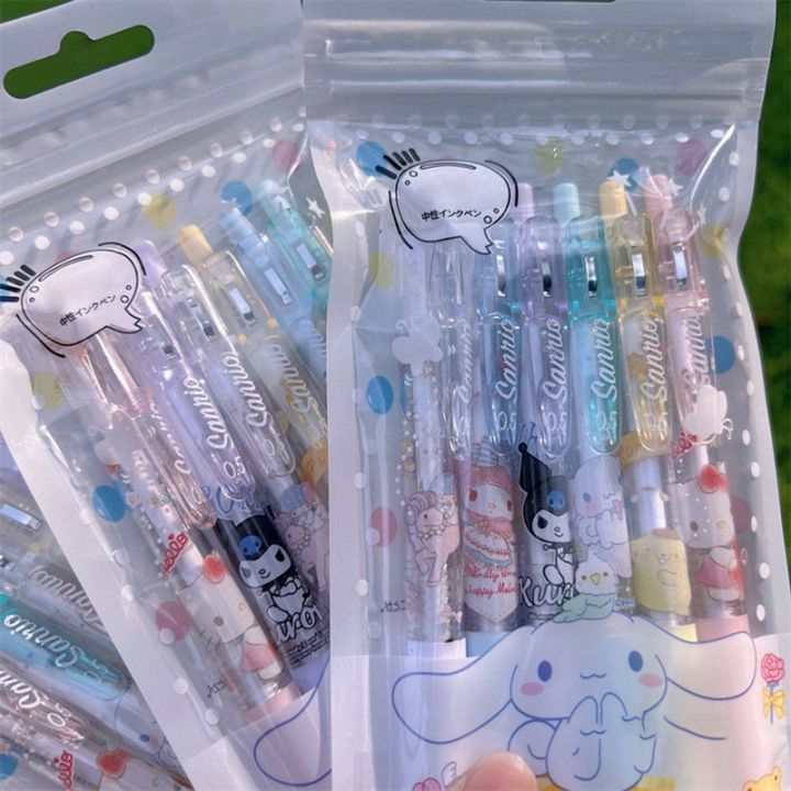 sanrio-ปากกาเจลลายการ์ตูน6ชิ้นแบบยืดหดได้อบเชยเมโลดี้น่ารัก-kulomi-เติมคุณภาพสูงปากกาสำหรับโรงเรียนออฟฟิศครอบครัวเขียนหนังสือออฟฟิศออฟฟิศออฟฟิศออฟฟิศสำหรับนักเรียนมัธยมต้น