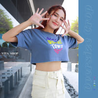 VITA SHOP?มาใหม่ Crop cversize Small town สีสตรีทยีนส์ เสื้อครอป เสื้อแฟชั่นผู้หญิง เสื้อ Y2K คอตตอนแท้เนื้อนุ่ม ใส่สบาย ไม่บาง งานป้าย พร้อมส่ง