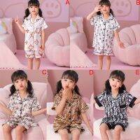 Korean Fashion Children Silk Stain Set Short Sleeve Sleepwear Sleepsuit