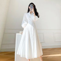 White Dress for Women Plus Size 4XL 2022 Autunm New French Gentle Style Shirt Dress Korean Casual Solid Color Long Sleeve A Line Dress for Women