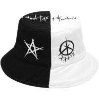 COD tjjs079 Ready stock Korean version ulzzang bucket hat unisex tide Black and white graffiti fisherman hat man hip-hop hat