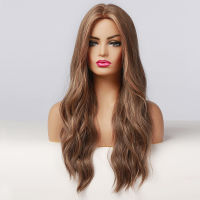 GEMMA Long Body Wave Ombre Brown Highlight Wigs for Black Women Natural Middle Part Synthetic Wig Cosplay Heat Resistant Hairs