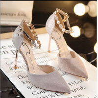 TOF952แชมเปญรองเท้าส้นสูงความรู้สึก Niche 2021ฤดูใบไม้ผลิใหม่ Stiletto ส้นเทพธิดาสไตล์รองเท้ามีสายรัด