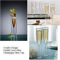 2 Pcs 150ml Wedding Champagne Flute Double Wall Glass French Style Romantic Party Wine Cup Restaurant Sherry Goblet Aperitif Cup