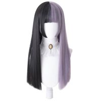 5 Colors CosplaySalon Lolita 60CM Long Straight Bangs Mixed Black Half Ombre Cute Japan Halloween Synthetic Party Cosplay Wig ของขวัญ ของขวัญ