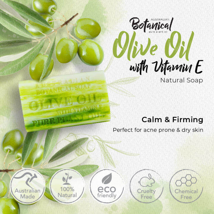 Australian Botanical Olive Plant Based Oil With Vitamin E Bar Soap Cure