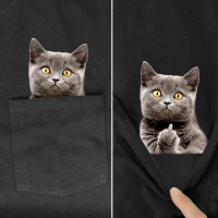 Mens T Shirt Fashion Brand summer pocket Despise cat printed t-shirt mens for women shirts Hip hop tops funny cotton tees