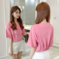 Short-sleeved T-shirt womens 2022 summer new loose Korean version all-match design sense niche waist short top ins tide