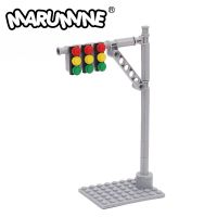 Marumine MOC ไฟการจราจรในเมืองวิวถนนสัญลักษณ์ไฟส่องทางรถไฟบล็อกตัวต่ออุปกรณ์เสริมอิฐชุดประกอบโมเดลชิ้นส่วนประกอบ