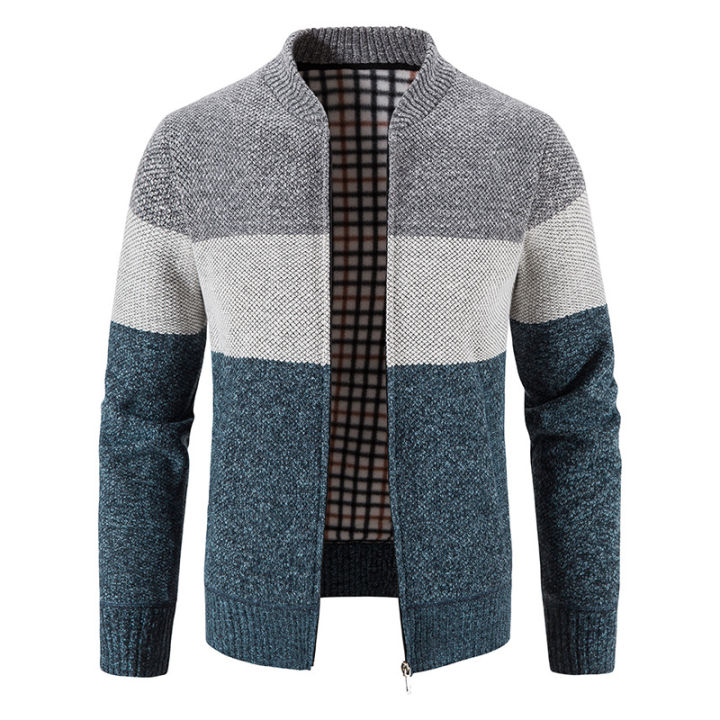 hnf531-asrv-mens-sweater-jacket-fleece-thickened-warm-striped-baseball-collar-knit-sweater