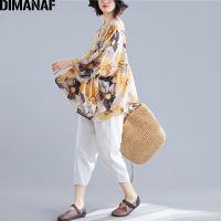 DIMANAF Plus Size Women Blouse Shirts Summer Beach Floral Print Lady Tops Tunic Chiffon Thin Oversize Casual Female Clothing New