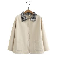 【มีไซส์ใหญ่】Plus Size Womens XL-4XL Drop Shoulder Spring Autumn Jackets Long Sleeved Patchwork Female Button Up Outerwear