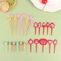 5pcs/9pcs Mini Cartoon Christmas Fruit Fork Kids Snack Dessert Pick Cake Bento Lunches Toothpick Bento Lunches Party Decoration