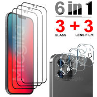 6 in 1 กระจกนิรภัยสำหรับ iphone 12 Pro Max ป้องกันหน้าจอ 3D เลนส์กล้องแก้วเต็มรูปแบบฟิล์มสำหรับ iphone 12 mini แก้ว-Aluere