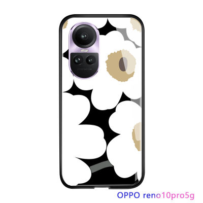 ฟันปลาสำหรับ OPPO Reno10 Pro 5G เคสเคสประกบหลังแบบแข็งกระจกเทมเปอร์เคสมันวาวลายกลีบดอกดอกไม้สวยหรูหรูหรา