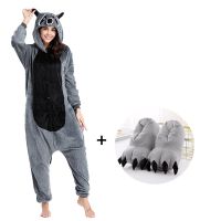 ชุดหมีชุดนอนแรคคูนเครื่องแต่งกายคอสเพลย์การ์ตูนผู้ใหญ่รูปสัตว์ Kigurumi สำหรับผู้ชาย