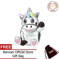 BAMOER ของแท้925เงินสเตอร์ลิงน่ารัก Licorne ลูกปัดเคลือบสีสันสดใสสร้อยข้อมือเครื่องประดับ DIY BSC041มกราคมควิน