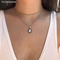 ﹍ Vienkim Multi Layer Vintage Silver Color Drop Stone Pendant Natural Stone Necklace Boho Jewelry Women Girl Jewelry Gifts 2021