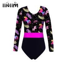 ◊☌¤ Toddler Girls Gymnastics Swimwear Swimsuit for Dancing Colorful Print Ballet Leotards Round Neck Long Sleeves Bodysuit Jumpsuit