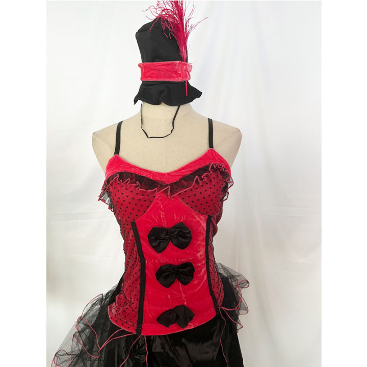 สีชมพูสีแดงสีม่วง-burlesque-ชุดแฟนซีเครื่องแต่งกายเต้นรำ-showgirl-ชุดสุภาพสตรีปาร์ตี้ฮาโลวีนเครื่องแต่งกายกระโปรงหมวก-s
