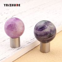 25/30mm Natural Stone Luxury Amethyst Fluorite Single Hole Drawer Cabinet Door Knob Handle Kitchen Pull Gift Box Decorative Hook