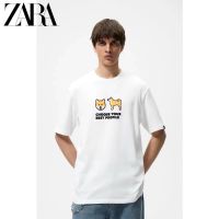 ♨❒▣ ZARA new summer mens Shiba Inu embroidered pure cotton short-sleeved T-shirt couple wear 0679413 251