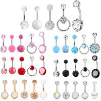 5PCS Stainless Steel Crystall Belly Piercing Set 14G Opal Belly Bar Pack Pearl Navel Piercing Bulk Piercing Ombligo Lote Jewelry