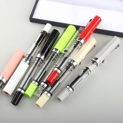 ☬○☽ 9pcs/ Lanbitou Transparent Fountain Pen F/EF Hooded Nib Piston Filler Ink Pens for Student Stationery School Supplies
